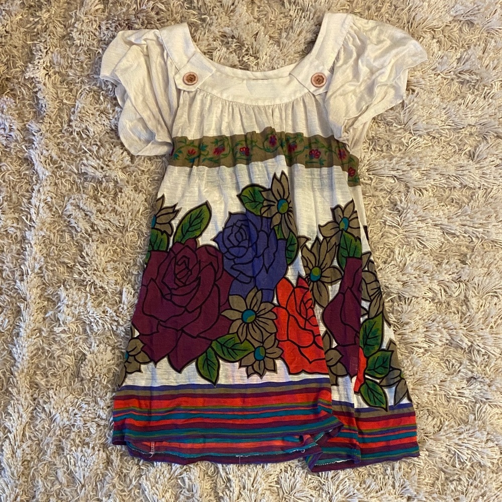 Bohemian Floral Mini Dress with Button Accents